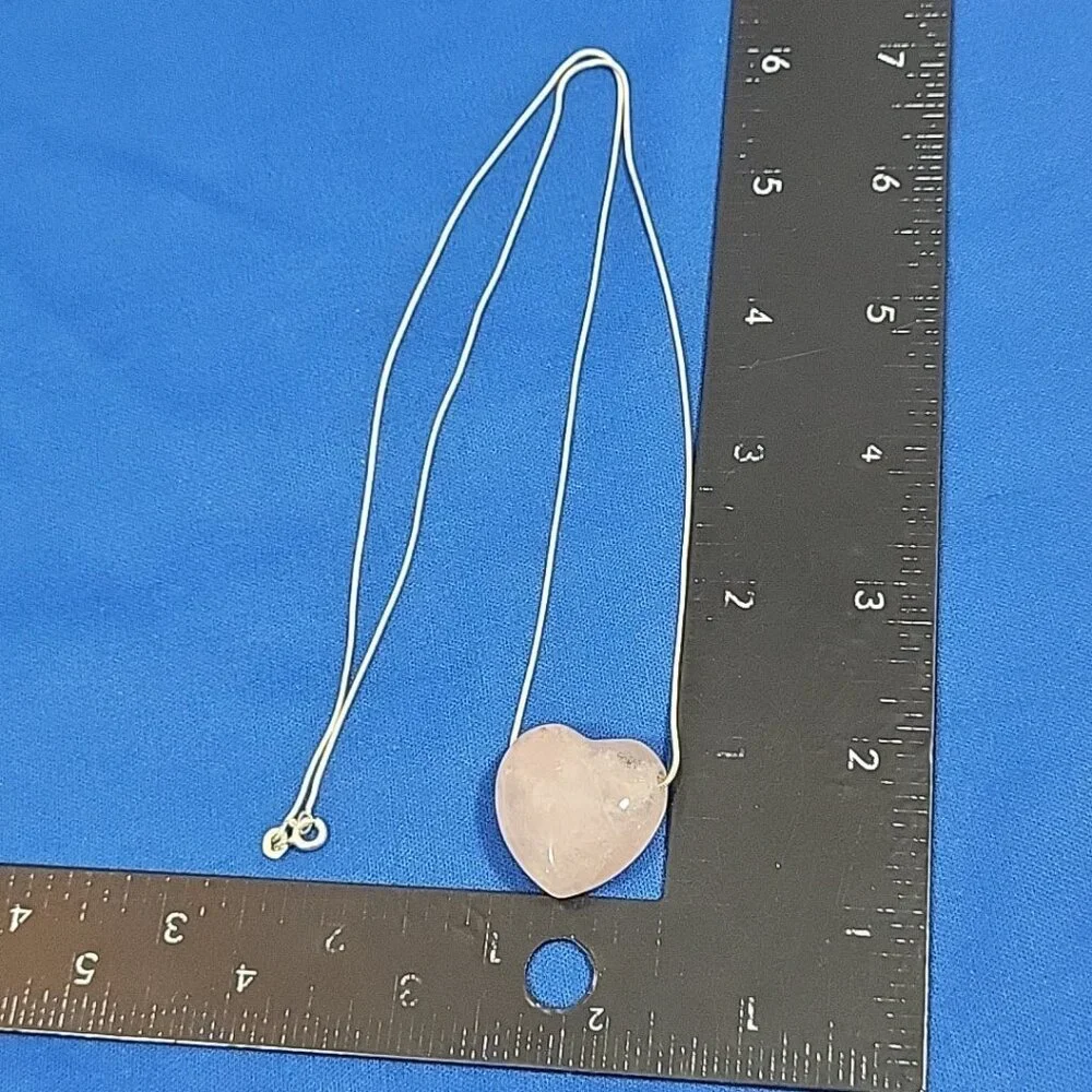 Rose Quartz Heart Stone Pendant‎ Necklace 925 Silver Chain Long Drop